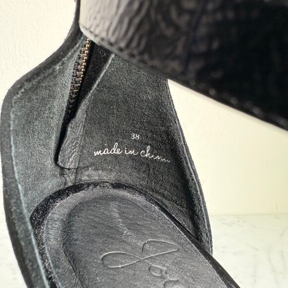 Joie Leather Patent and Suede Ankle Strap Heels Black Zip Back Size 38 - Picture 8 of 9